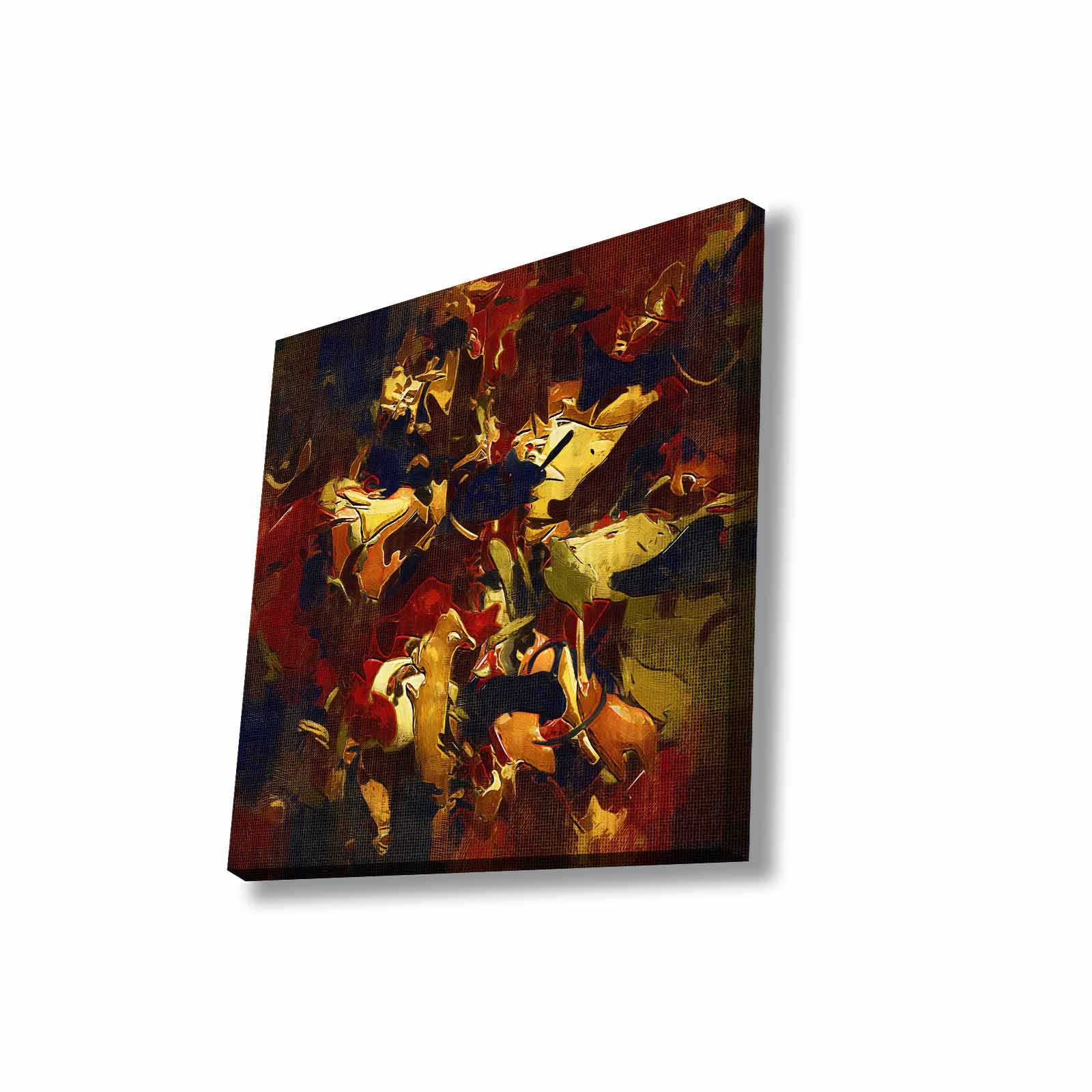 Quadro Decorativo em Tela 45x45cm - Pintura Multicolor com Moldura de Pinho Natural