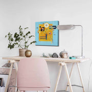 Quadro Decorativo em Tela 45x45cm - Pintura Multicolor com Moldura de Pinho Natural