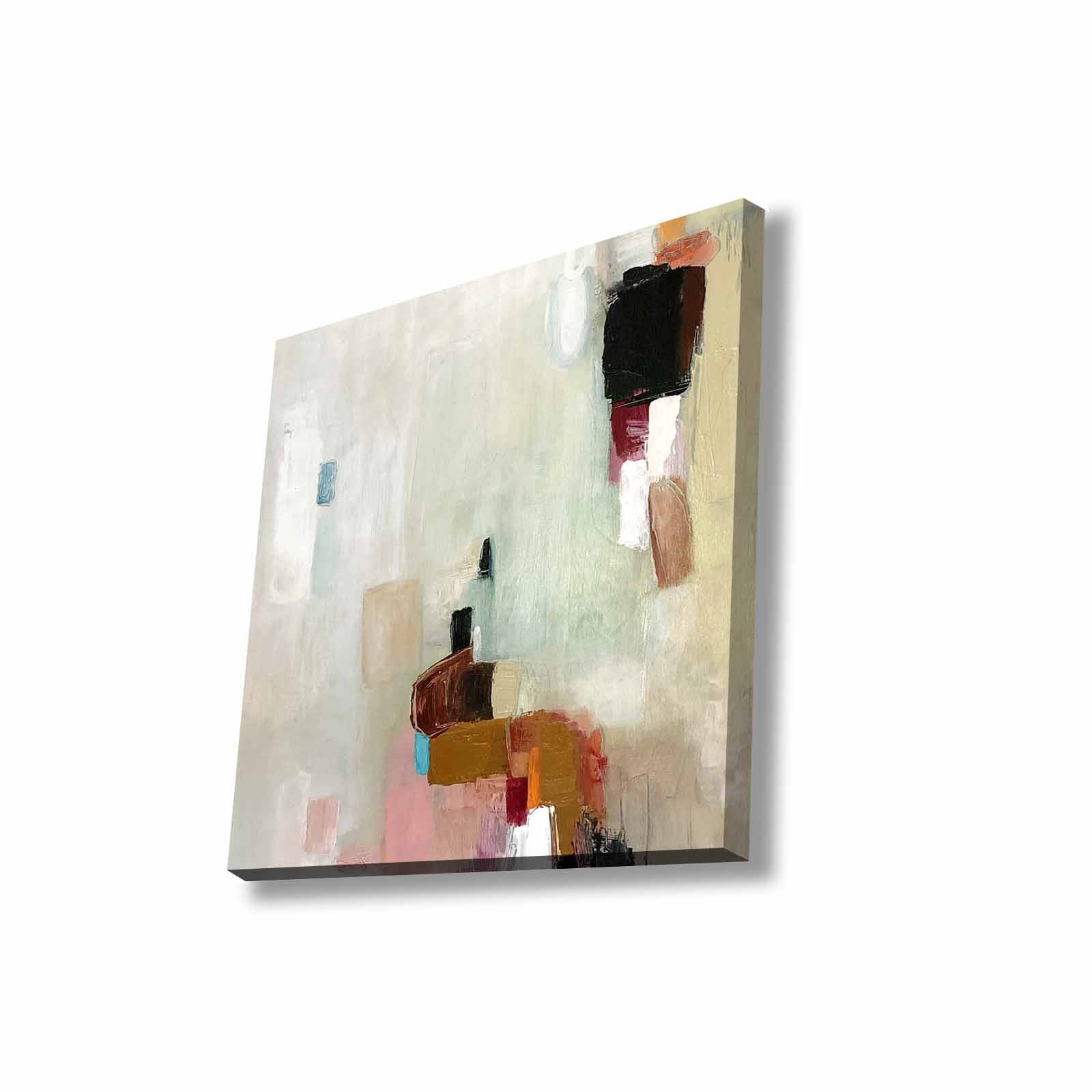 Quadro Decorativo em Tela 45x45cm - Pintura Multicolor com Moldura de Pinho Natural