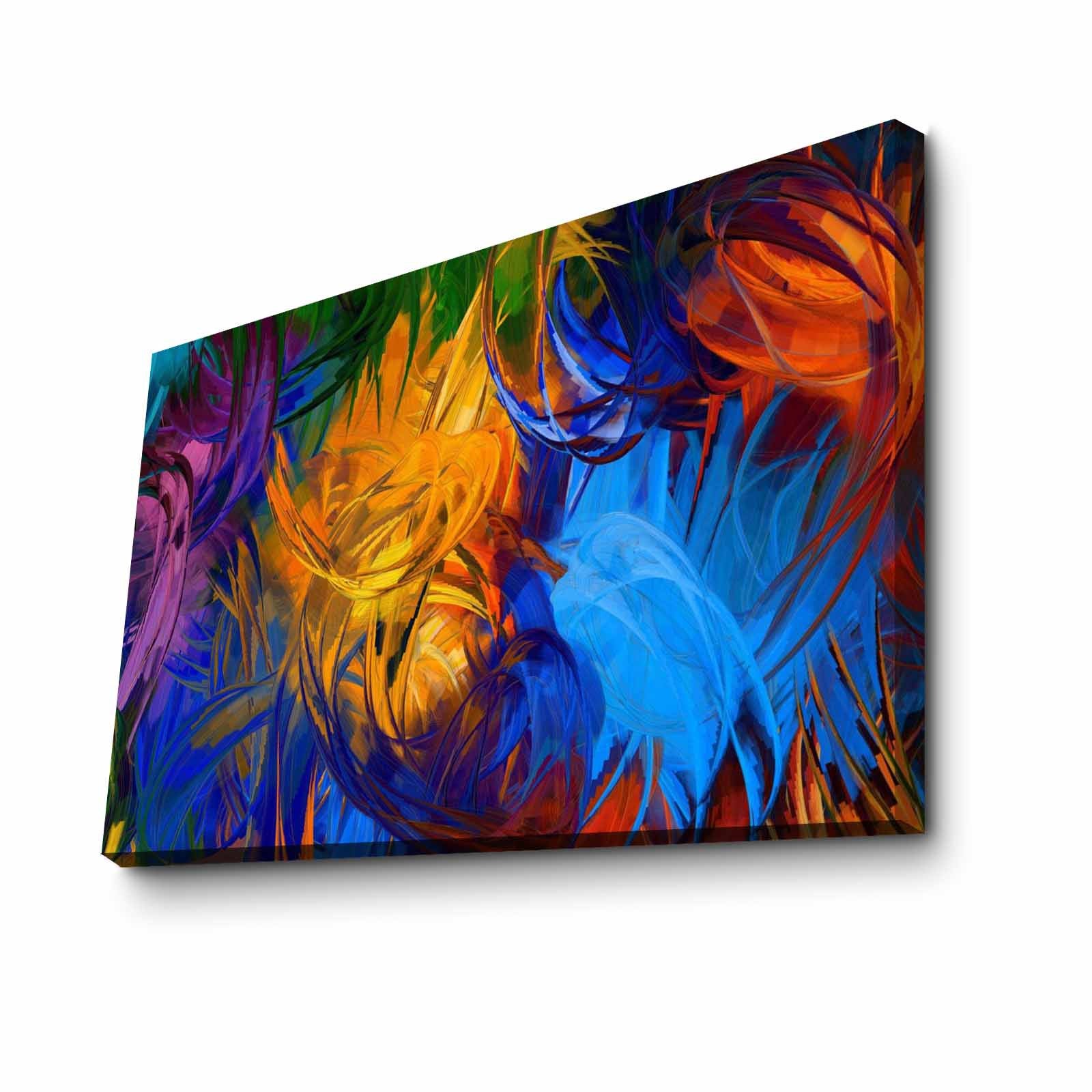 Quadro Decorativo em Tela 45x70cm - Pintura Multicolor com Moldura de Pinho Natural