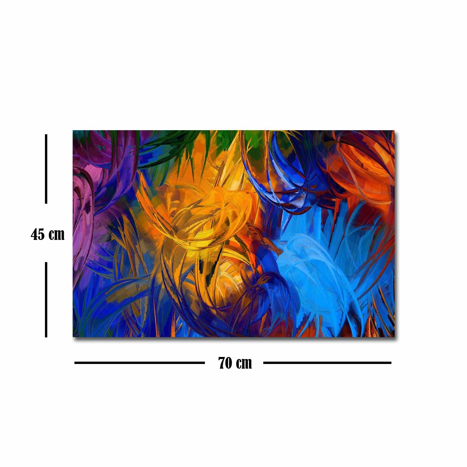 Quadro Decorativo em Tela 45x70cm - Pintura Multicolor com Moldura de Pinho Natural