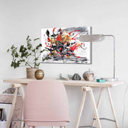 Quadro Decorativo em Tela 45x70cm - Pintura Multicolor com Moldura de Pinho Natural