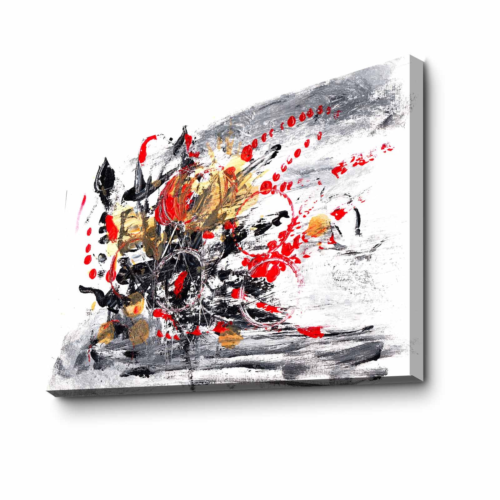 Quadro Decorativo em Tela 45x70cm - Pintura Multicolor com Moldura de Pinho Natural