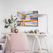 Quadro Decorativo em Tela 45x70cm - Pintura Multicolor com Moldura de Pinho Natural