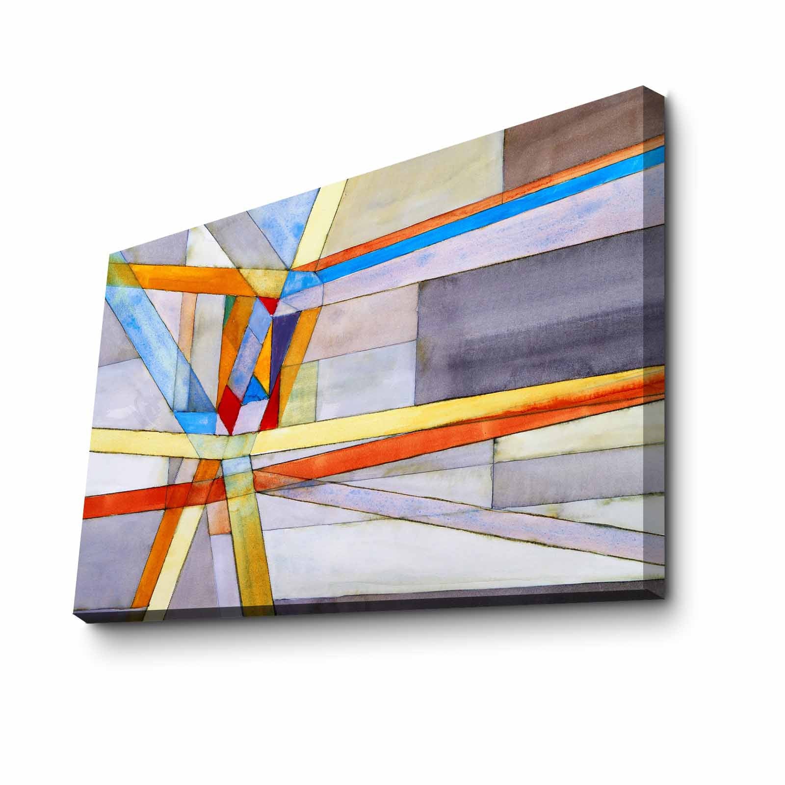 Quadro Decorativo em Tela 45x70cm - Pintura Multicolor com Moldura de Pinho Natural