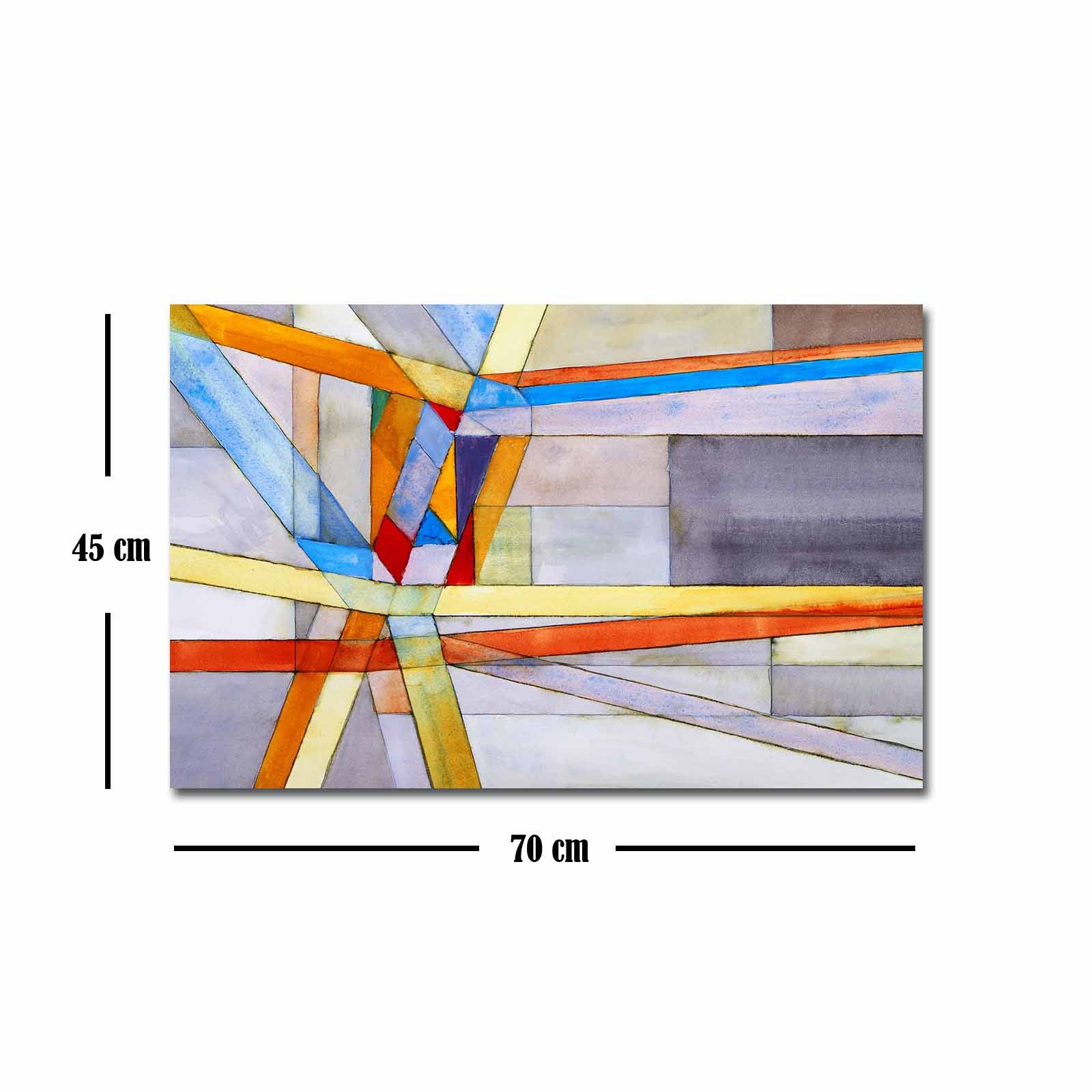 Quadro Decorativo em Tela 45x70cm - Pintura Multicolor com Moldura de Pinho Natural