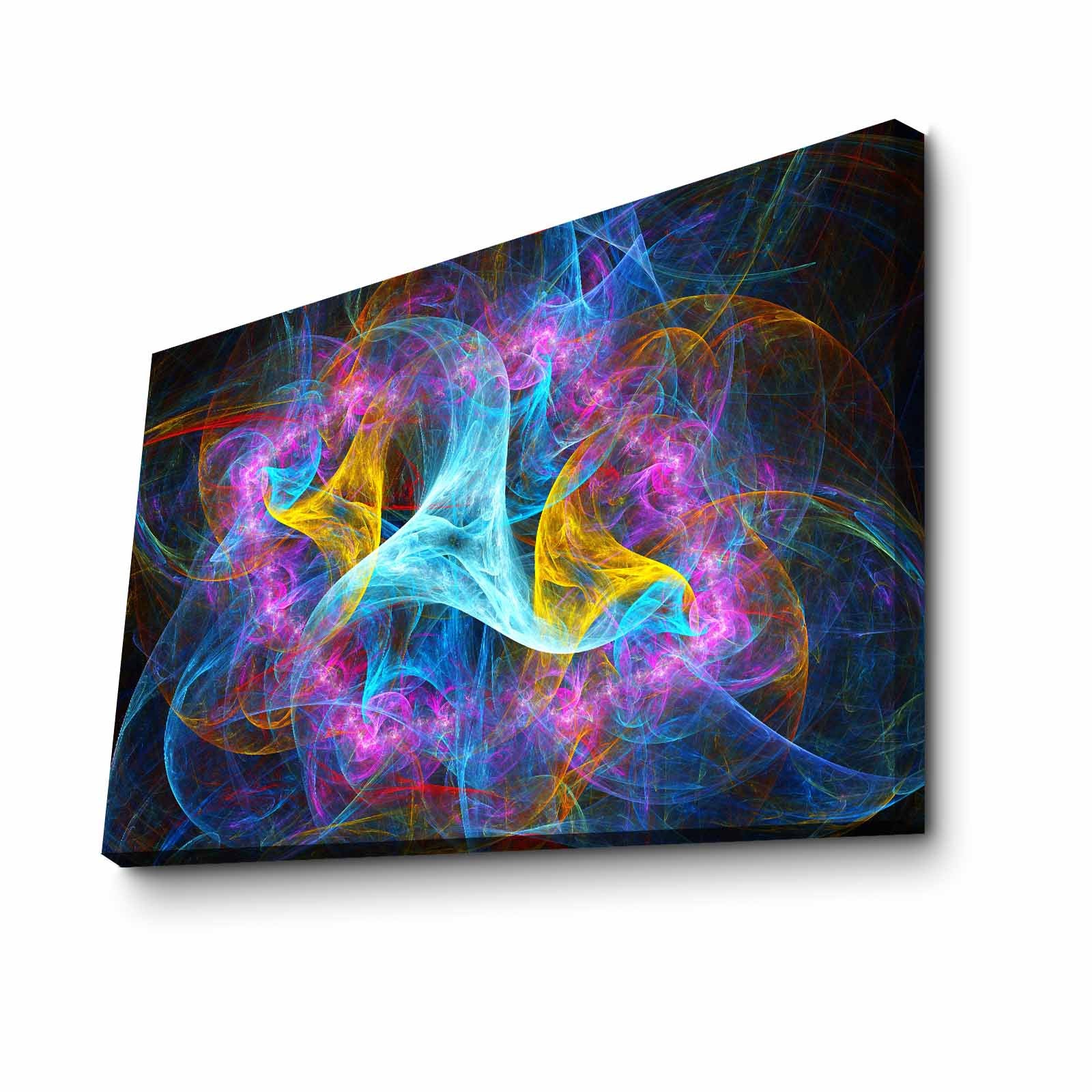 Quadro Decorativo em Tela 45x70cm - Pintura Multicolor com Moldura de Pinho Natural