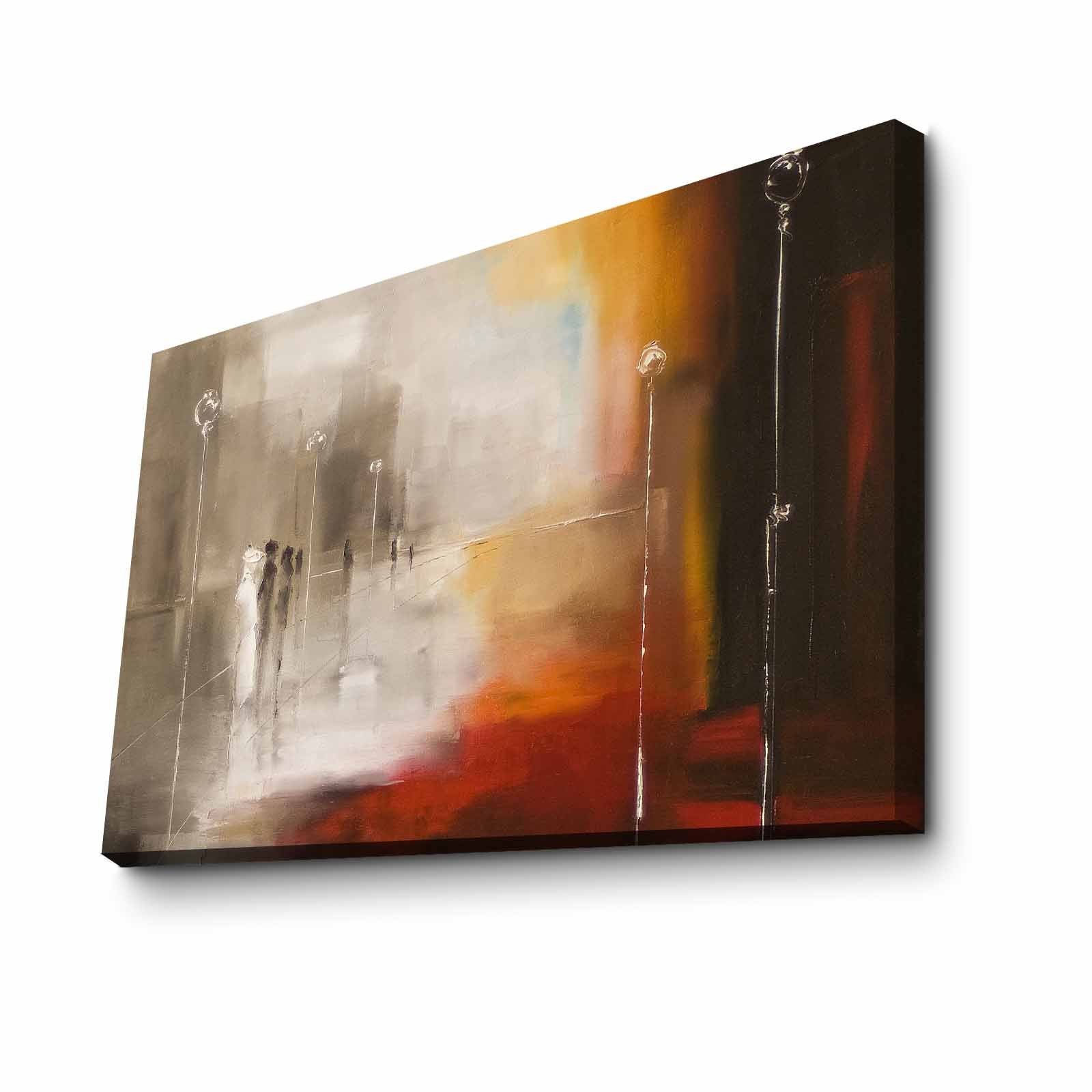 Quadro Decorativo em Tela 45x70cm - Pintura Multicolor com Moldura de Pinho Natural