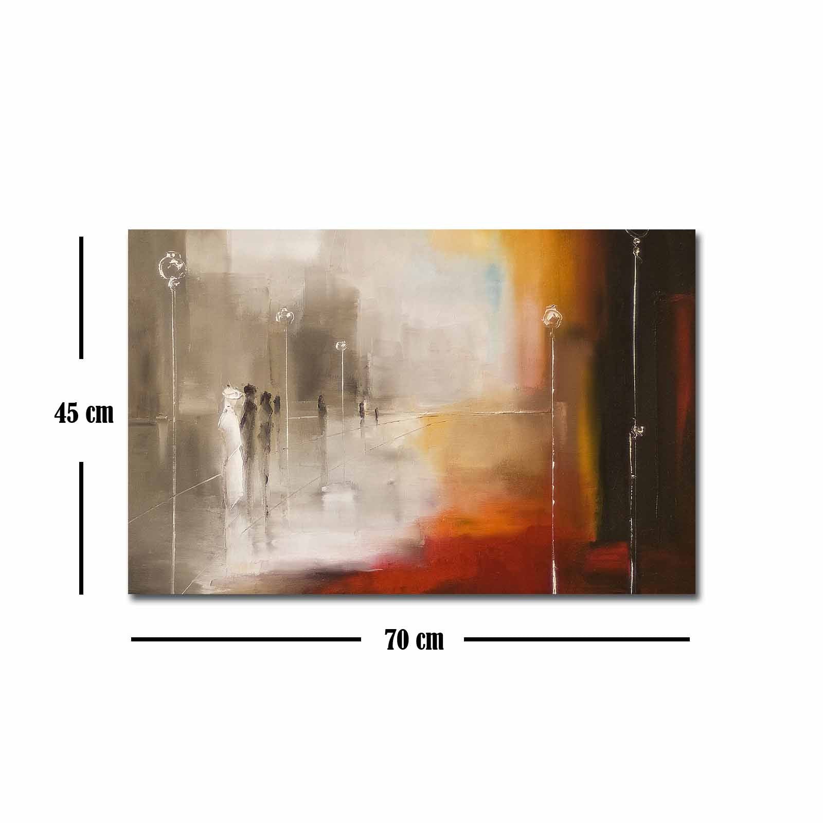 Quadro Decorativo em Tela 45x70cm - Pintura Multicolor com Moldura de Pinho Natural