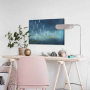 Quadro Decorativo em Tela 45x70cm - Pintura Multicolor com Moldura de Pinho Natural