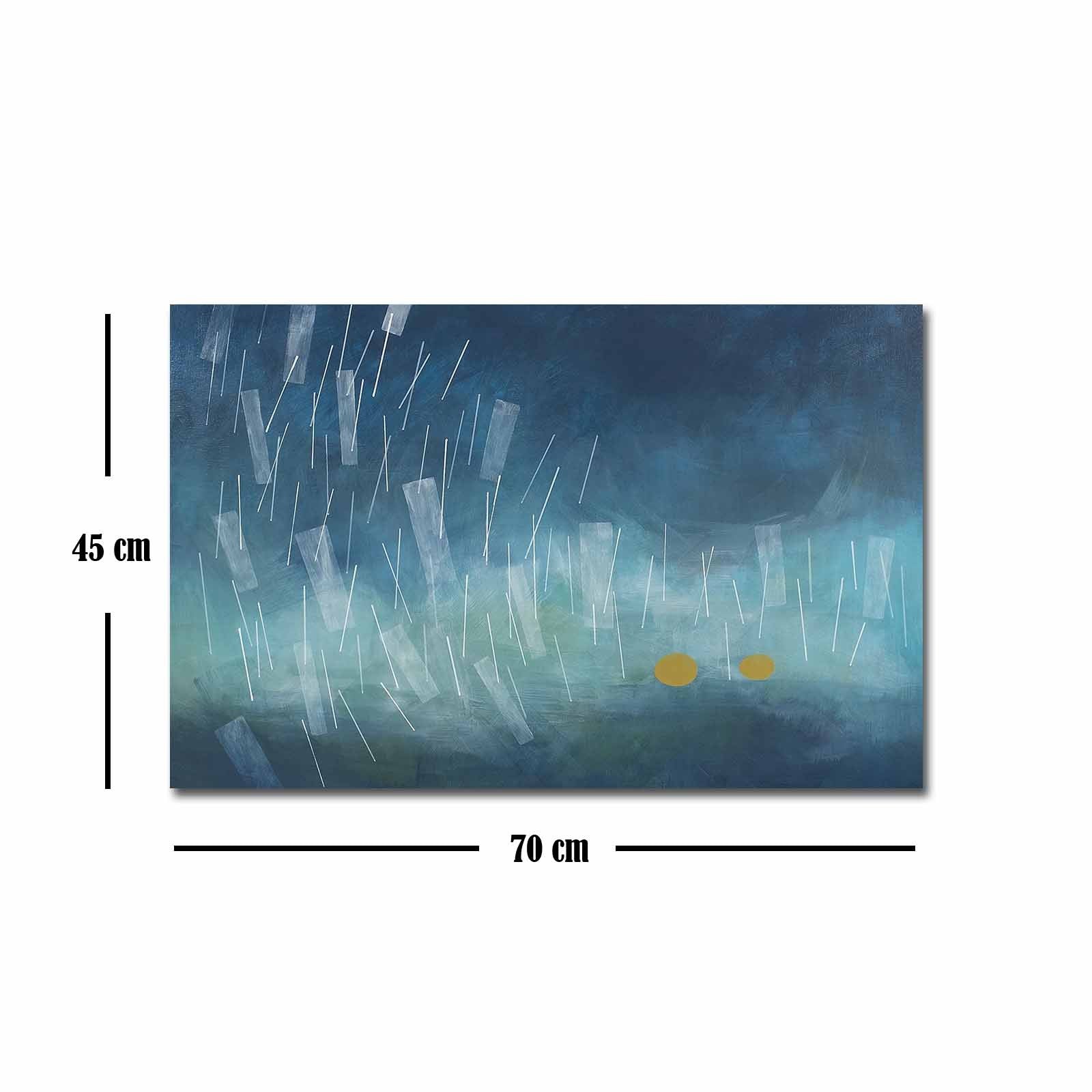 Quadro Decorativo em Tela 45x70cm - Pintura Multicolor com Moldura de Pinho Natural