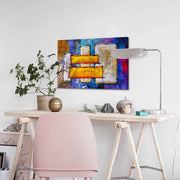 Quadro Decorativo em Tela 45x70cm - Pintura Multicolor com Moldura de Pinho Natural