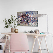 Quadro Decorativo em Tela 45x70cm - Pintura Multicolor com Moldura de Pinho Natural