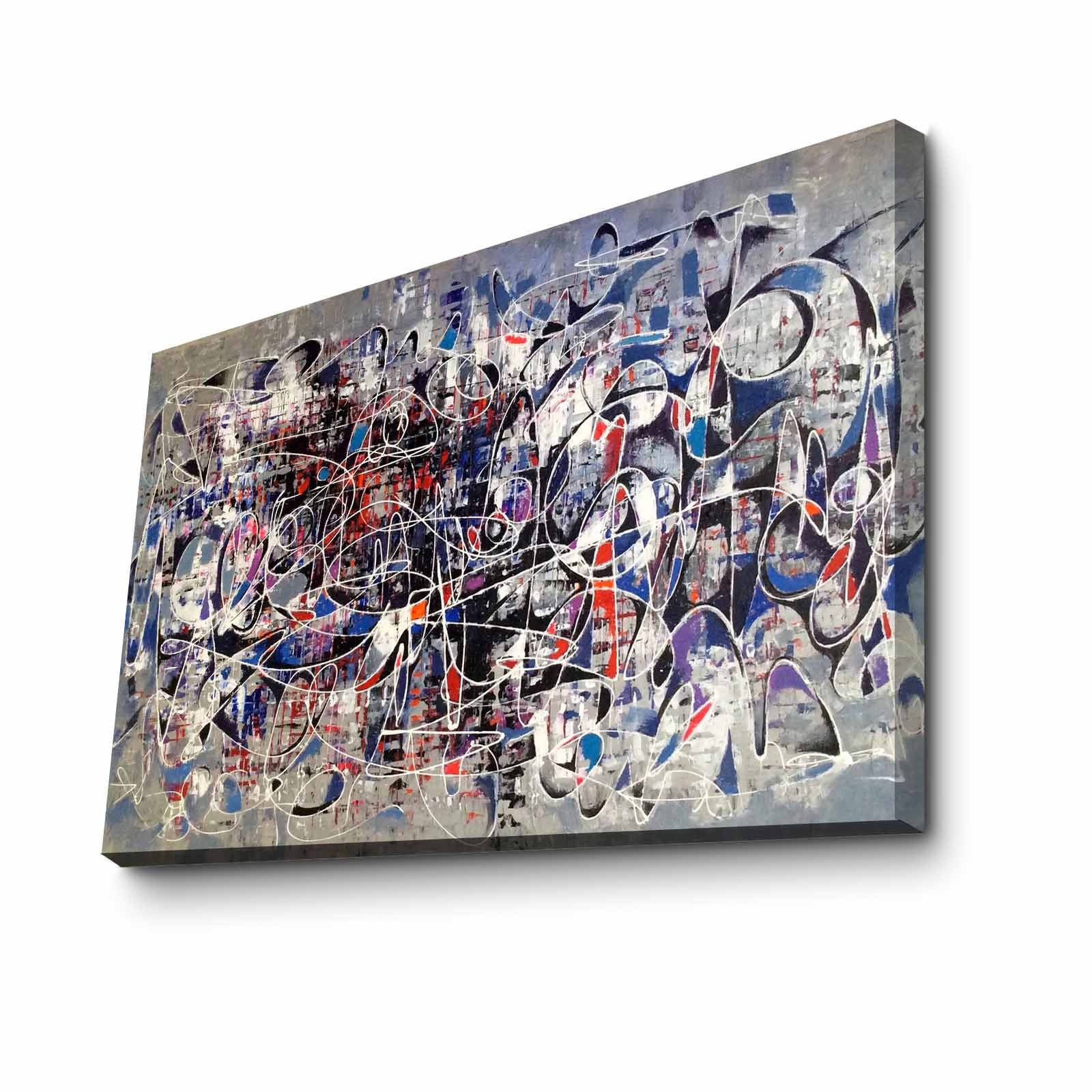 Quadro Decorativo em Tela 45x70cm - Pintura Multicolor com Moldura de Pinho Natural