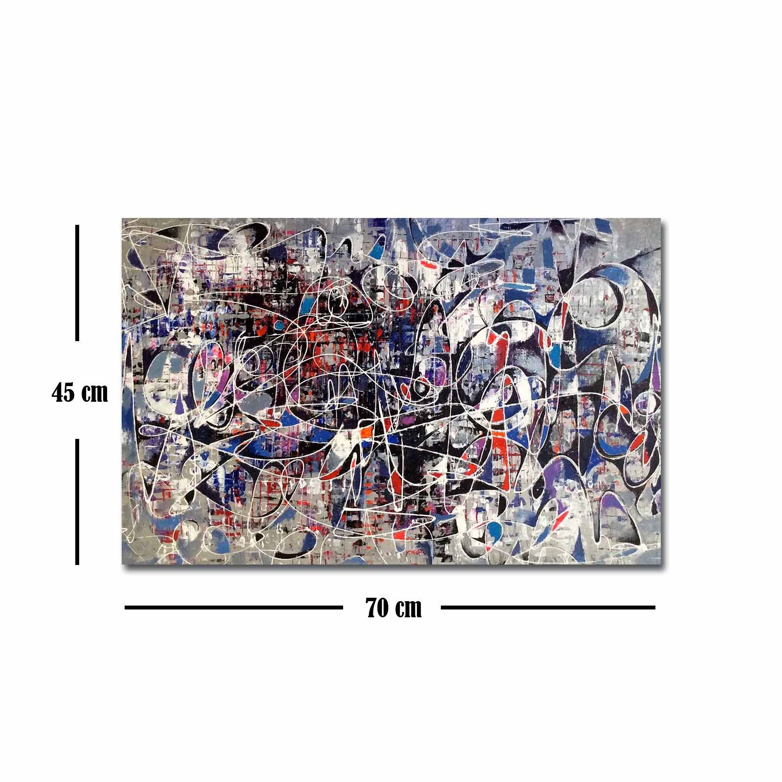 Quadro Decorativo em Tela 45x70cm - Pintura Multicolor com Moldura de Pinho Natural