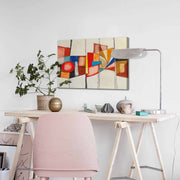 Quadro Decorativo em Tela 45x70cm - Pintura Multicolor com Moldura de Pinho Natural