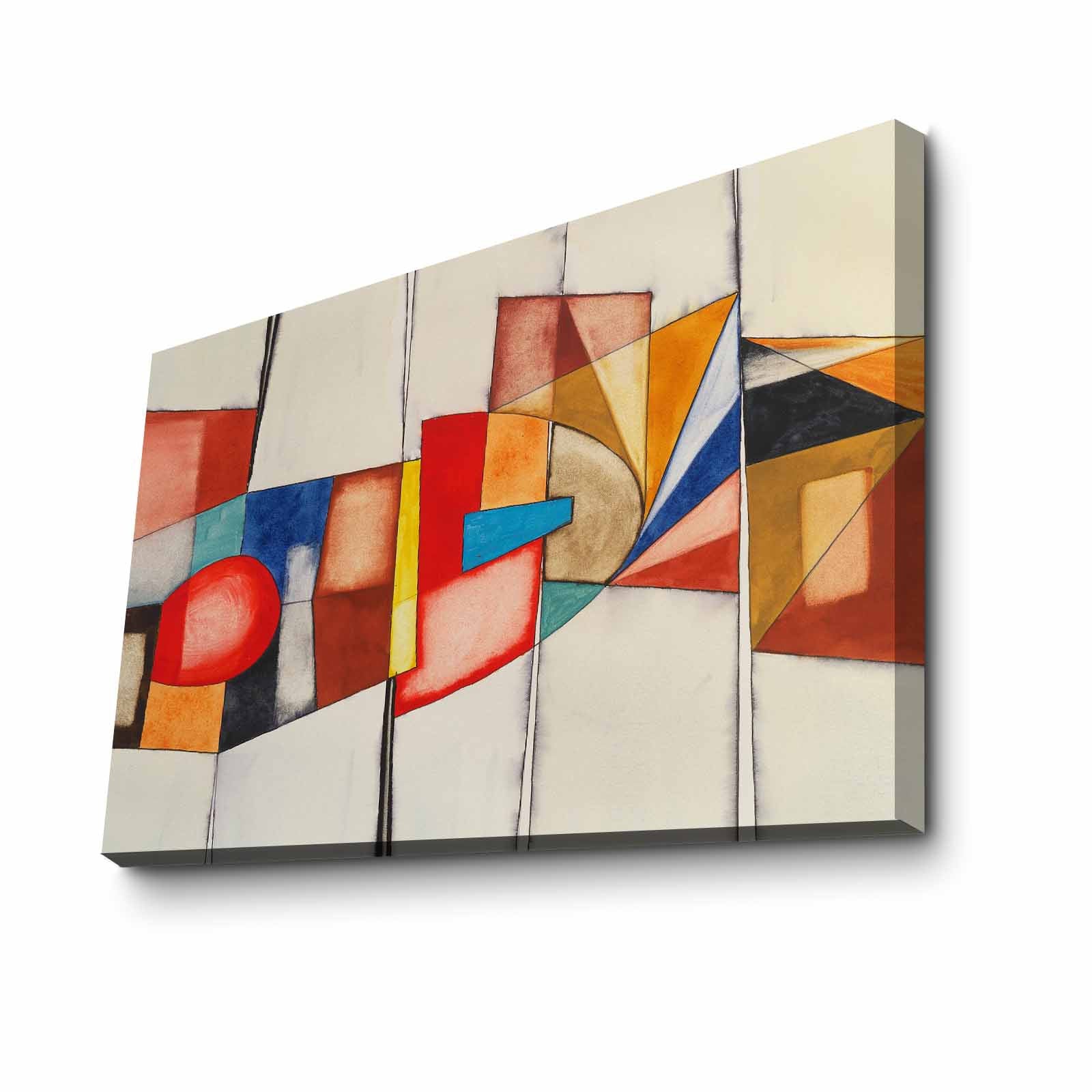 Quadro Decorativo em Tela 45x70cm - Pintura Multicolor com Moldura de Pinho Natural