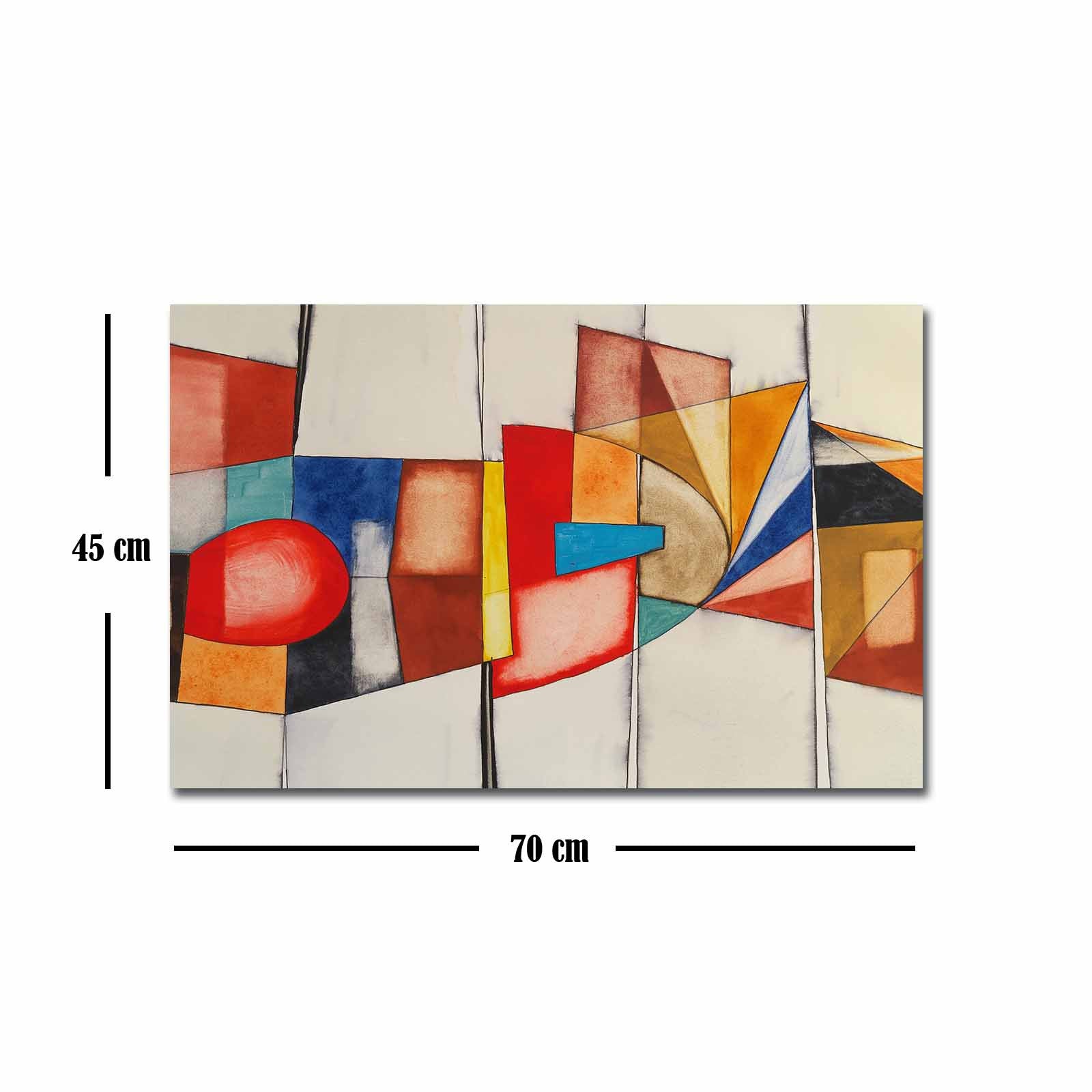 Quadro Decorativo em Tela 45x70cm - Pintura Multicolor com Moldura de Pinho Natural