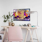 Quadro Decorativo em Tela 45x70cm - Pintura Multicolor com Moldura de Pinho Natural