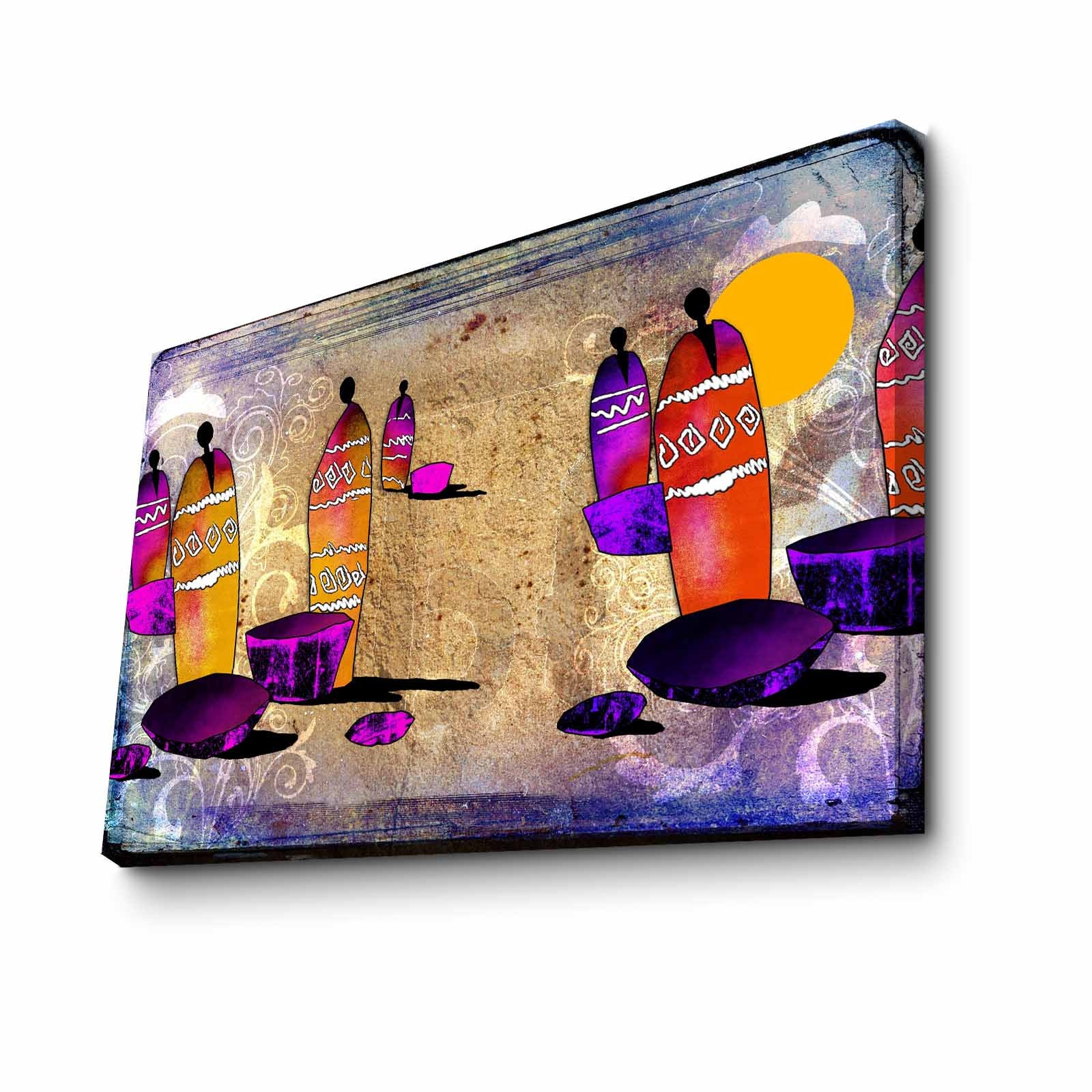 Quadro Decorativo em Tela 45x70cm - Pintura Multicolor com Moldura de Pinho Natural