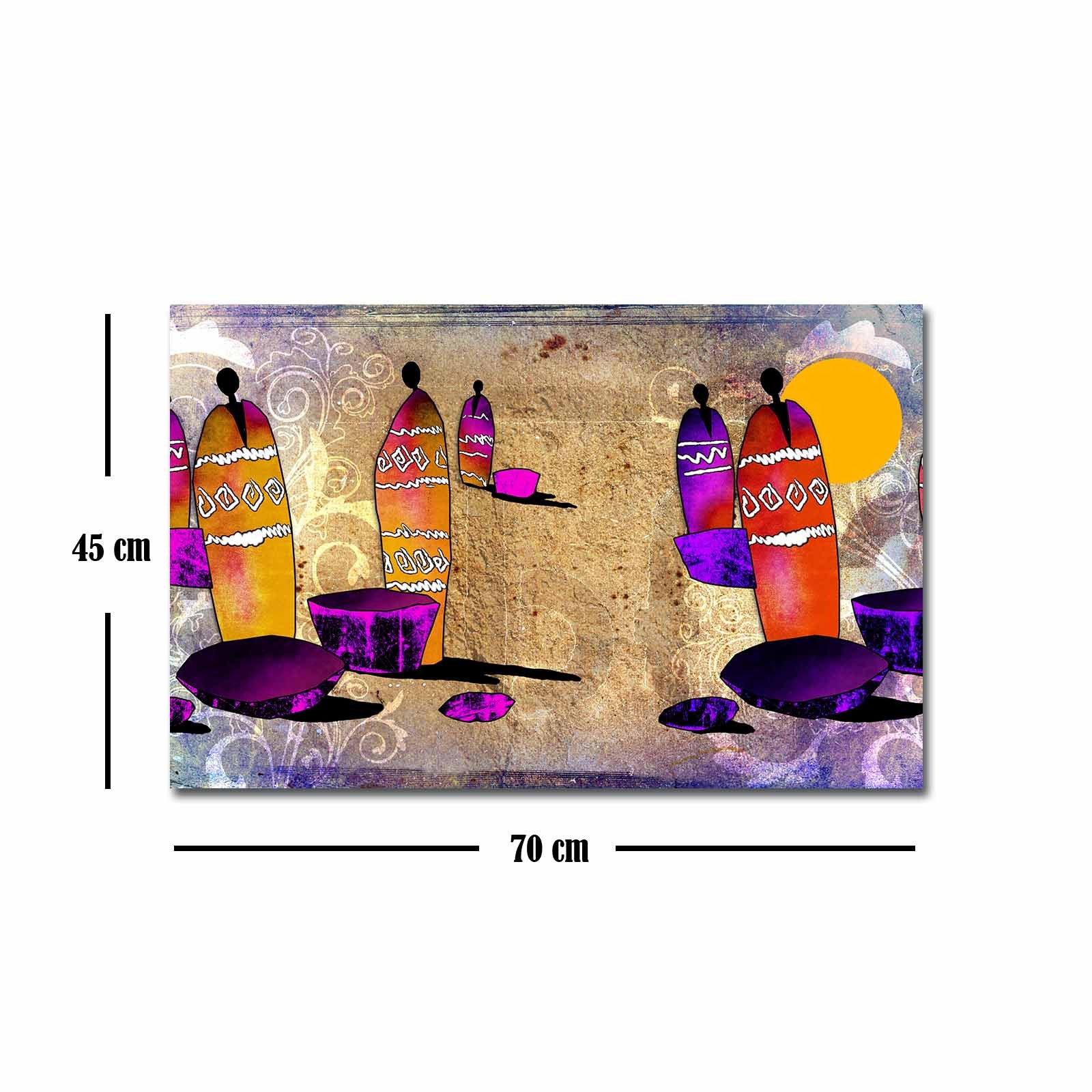 Quadro Decorativo em Tela 45x70cm - Pintura Multicolor com Moldura de Pinho Natural