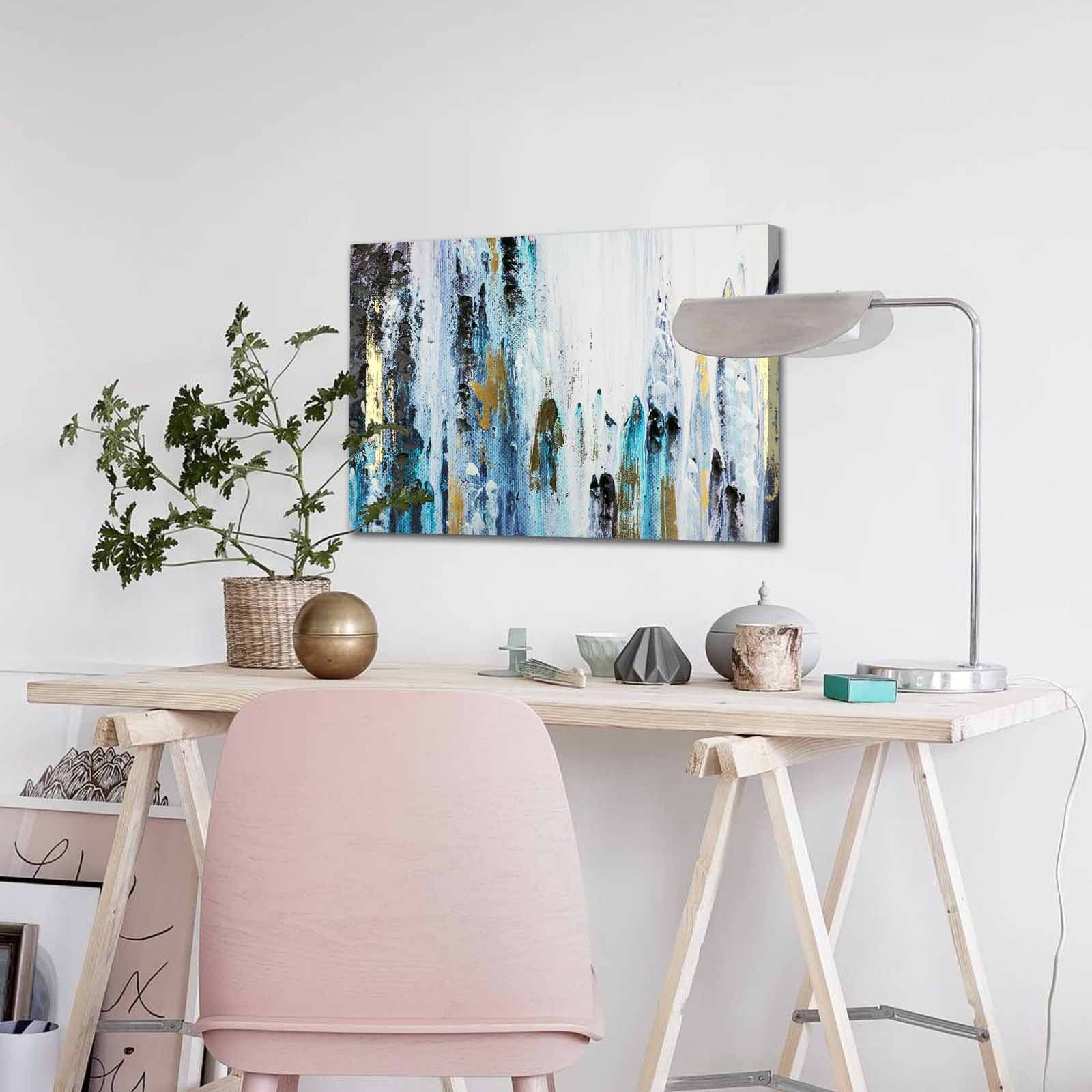 Quadro Decorativo em Tela 45x70cm - Pintura Multicolor com Moldura de Pinho Natural