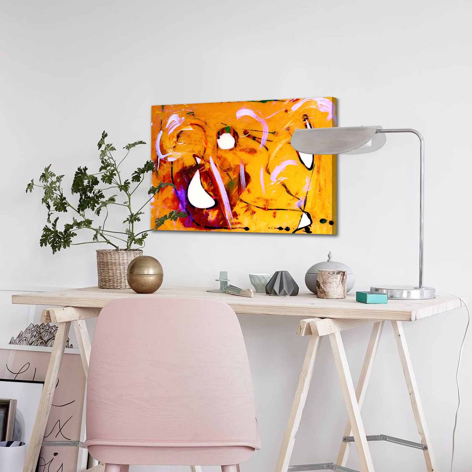 Quadro Decorativo em Tela 45x70cm - Pintura Multicolor com Moldura de Pinho Natural