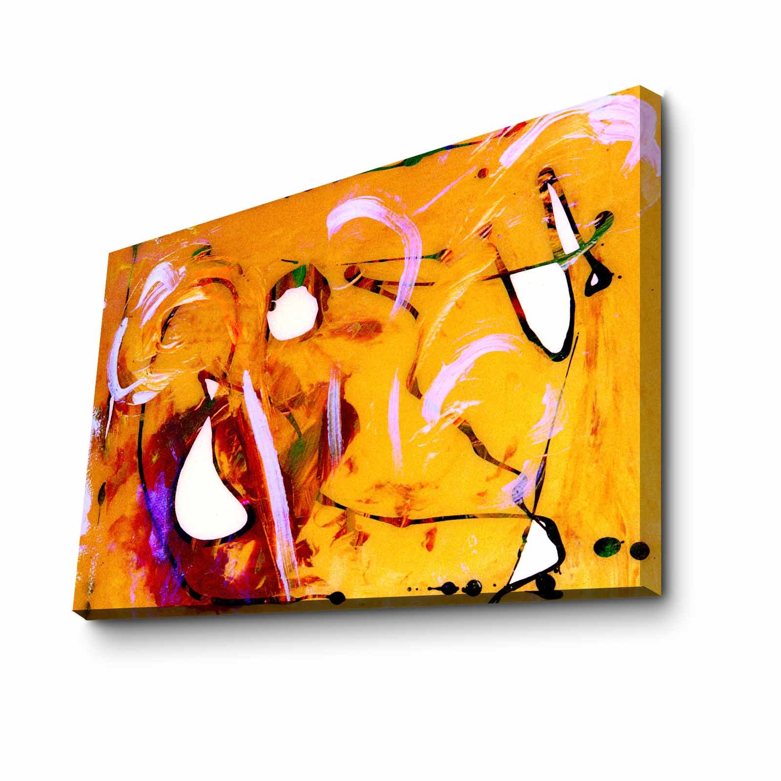 Quadro Decorativo em Tela 45x70cm - Pintura Multicolor com Moldura de Pinho Natural