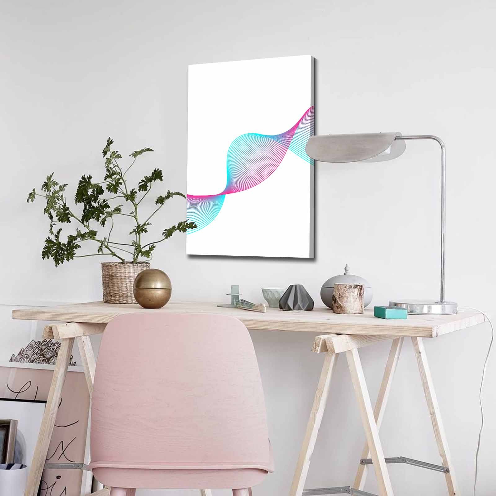 Quadro Decorativo em Tela 45x70cm - Pintura Multicolor com Moldura de Pinho Natural