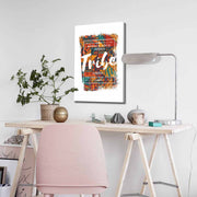 Quadro Decorativo em Tela 45x70cm - Pintura Multicolor com Moldura de Pinho Natural