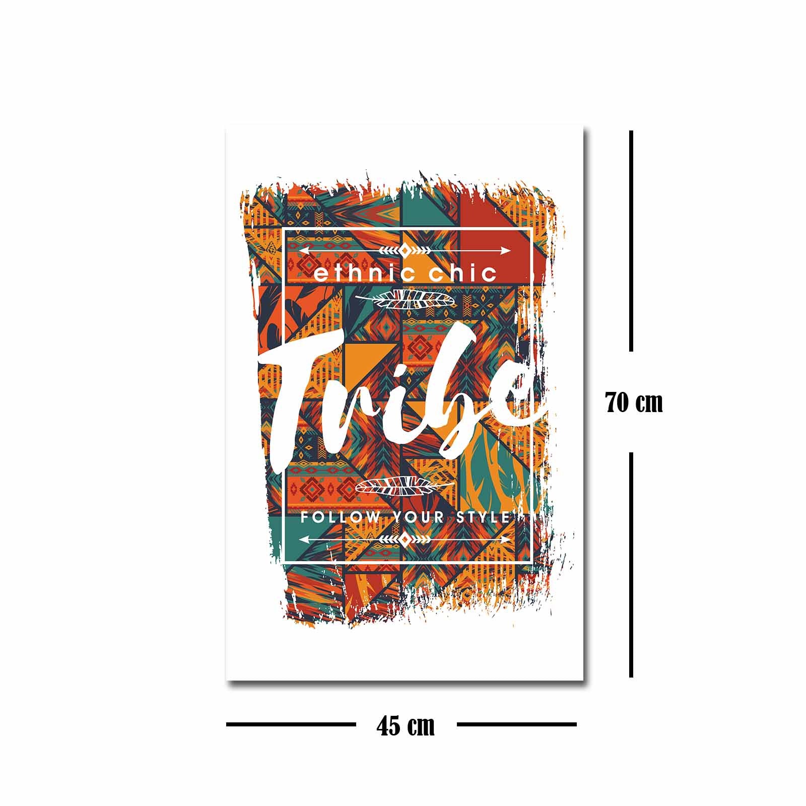 Quadro Decorativo em Tela 45x70cm - Pintura Multicolor com Moldura de Pinho Natural