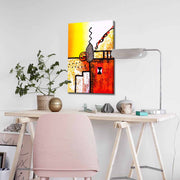 Quadro Decorativo em Tela 45x70cm - Pintura Multicolor com Moldura de Pinho Natural