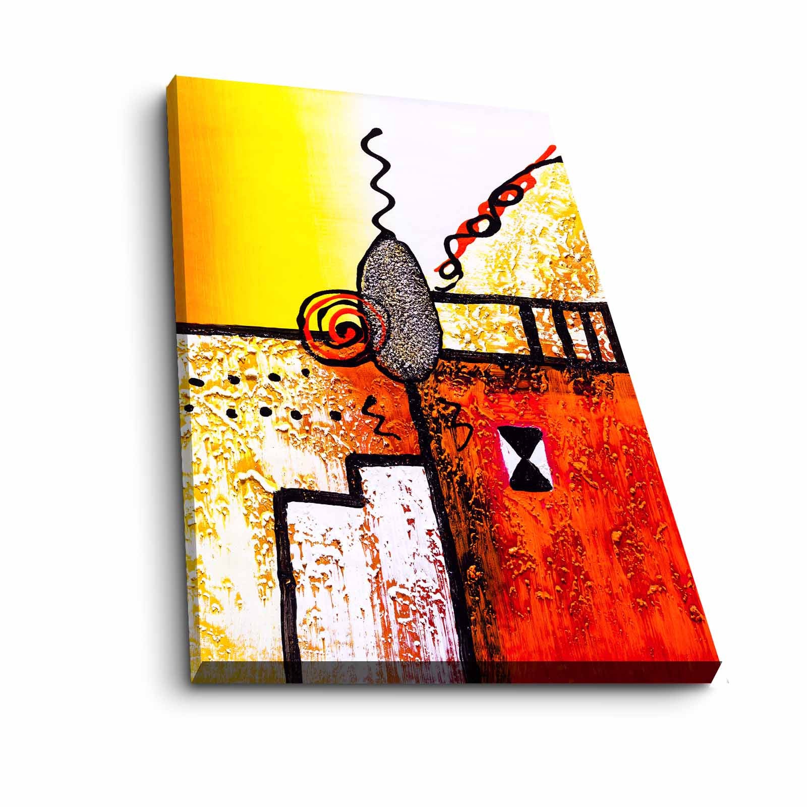 Quadro Decorativo em Tela 45x70cm - Pintura Multicolor com Moldura de Pinho Natural