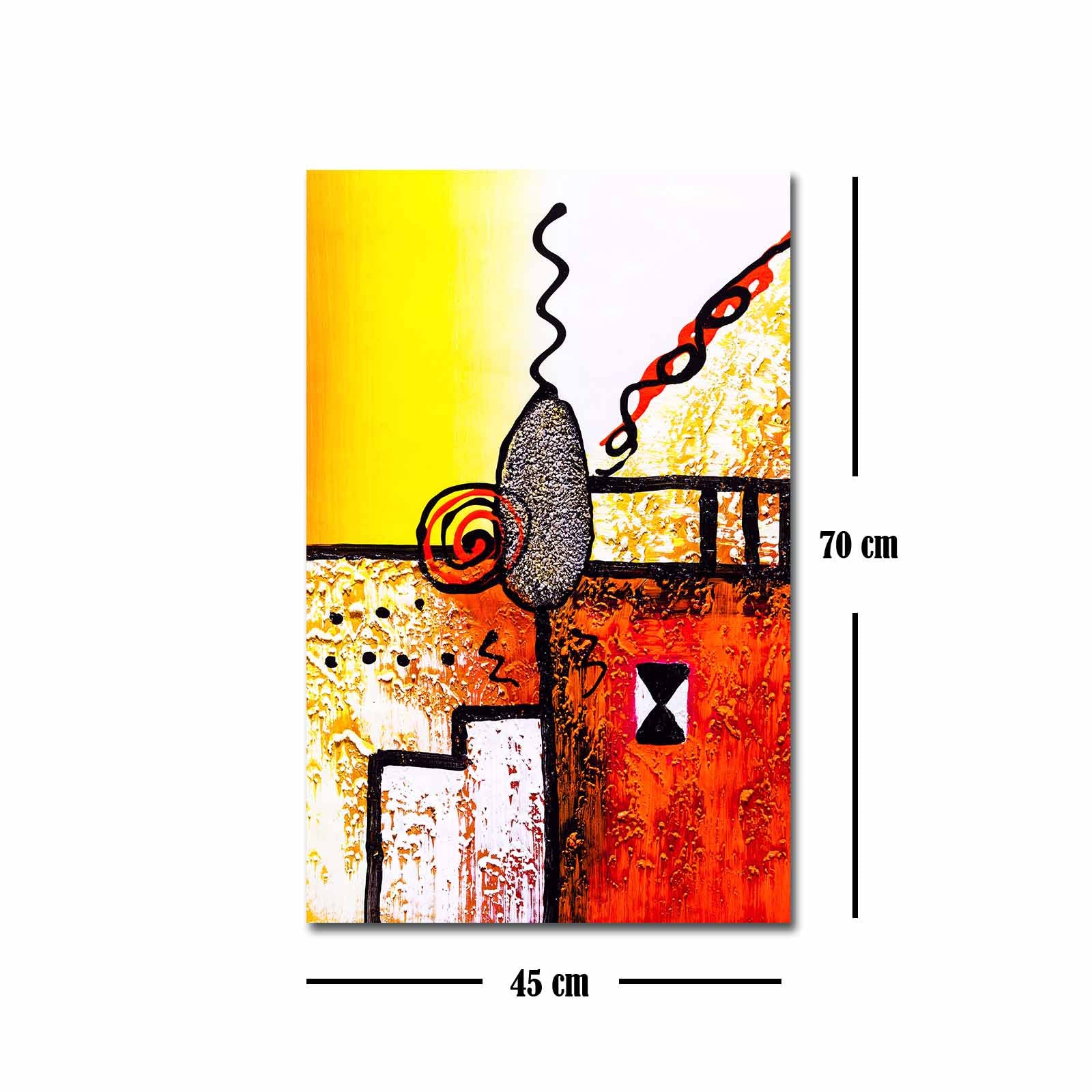 Quadro Decorativo em Tela 45x70cm - Pintura Multicolor com Moldura de Pinho Natural