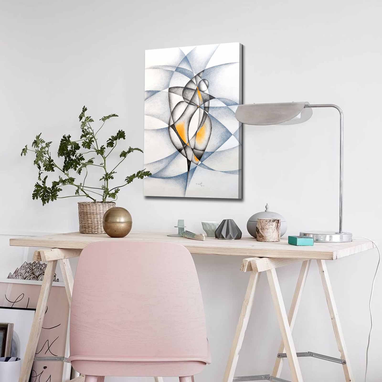 Quadro Decorativo em Tela 45x70cm - Pintura Multicolor com Moldura de Pinho Natural