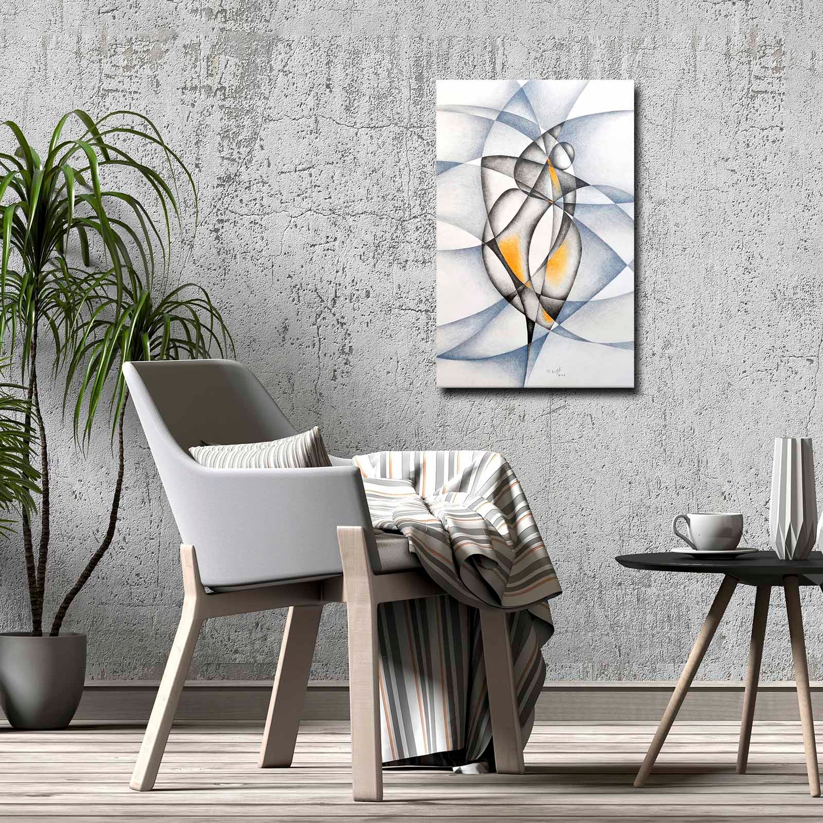 Quadro Decorativo em Tela 45x70cm - Pintura Multicolor com Moldura de Pinho Natural