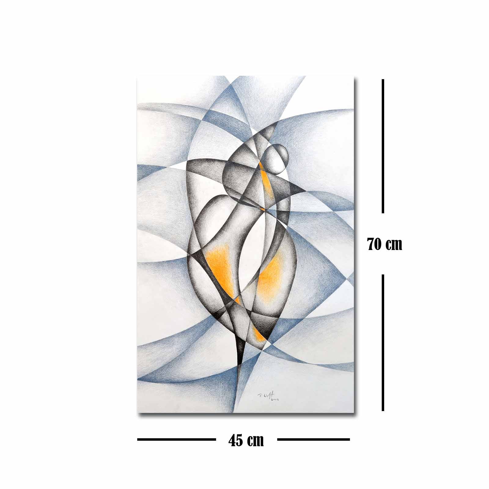 Quadro Decorativo em Tela 45x70cm - Pintura Multicolor com Moldura de Pinho Natural