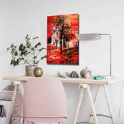 Quadro Decorativo em Tela 45x70cm - Pintura Multicolor com Moldura de Pinho Natural