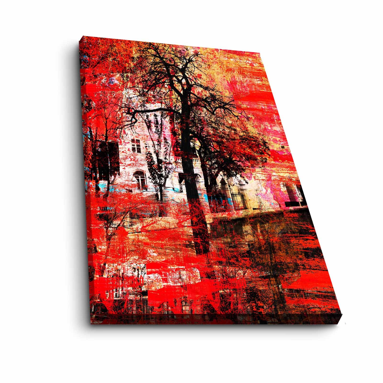 Quadro Decorativo em Tela 45x70cm - Pintura Multicolor com Moldura de Pinho Natural