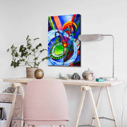 Quadro Decorativo em Tela 45x70cm - Pintura Multicolor com Moldura de Pinho Natural