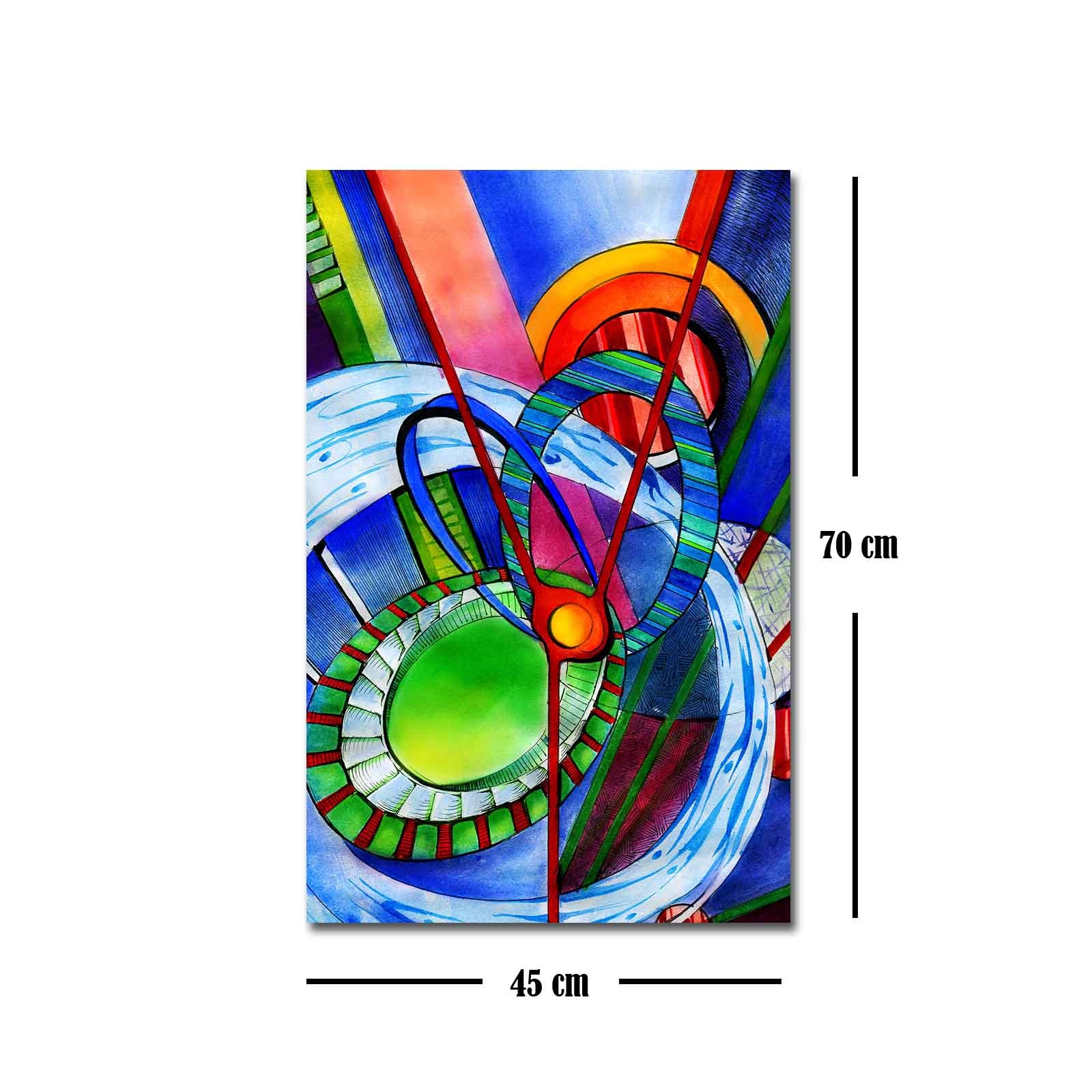 Quadro Decorativo em Tela 45x70cm - Pintura Multicolor com Moldura de Pinho Natural
