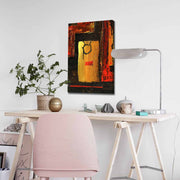 Quadro Decorativo em Tela 45x70cm - Pintura Multicolor com Moldura de Pinho Natural