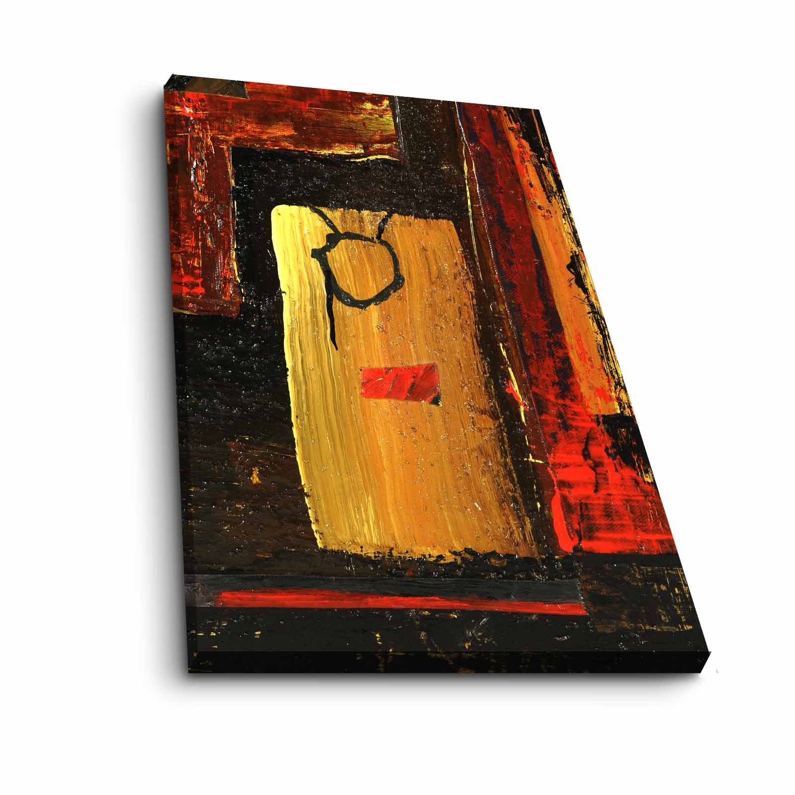 Quadro Decorativo em Tela 45x70cm - Pintura Multicolor com Moldura de Pinho Natural