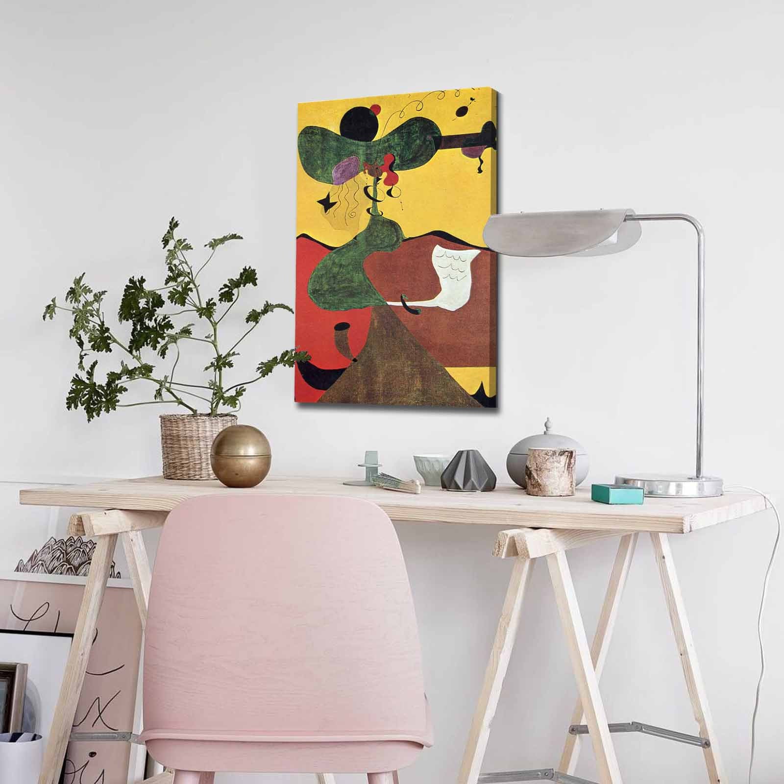 Quadro Decorativo em Tela 45x70cm - Pintura Multicolor com Moldura de Pinho Natural