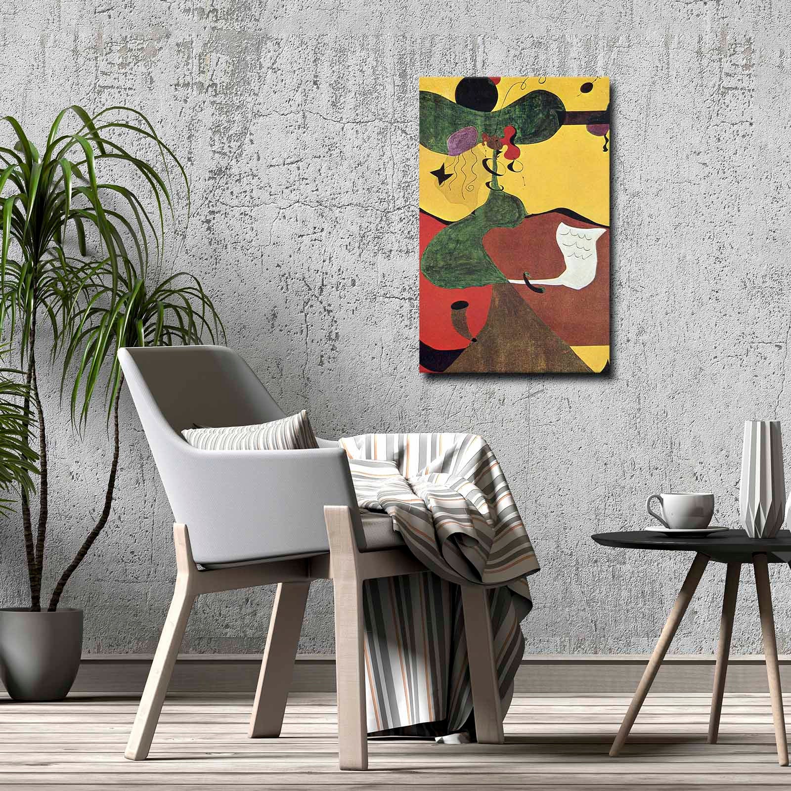 Quadro Decorativo em Tela 45x70cm - Pintura Multicolor com Moldura de Pinho Natural