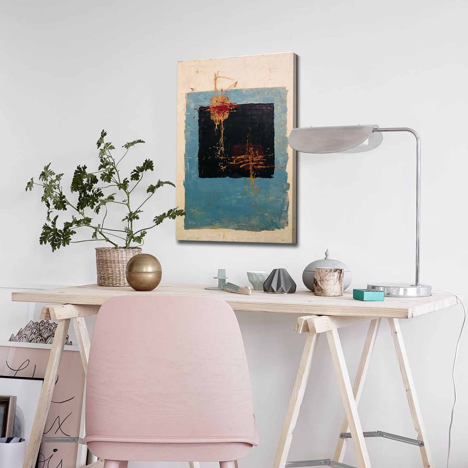 Quadro Decorativo em Tela 45x70cm - Pintura Multicolor com Moldura de Pinho Natural