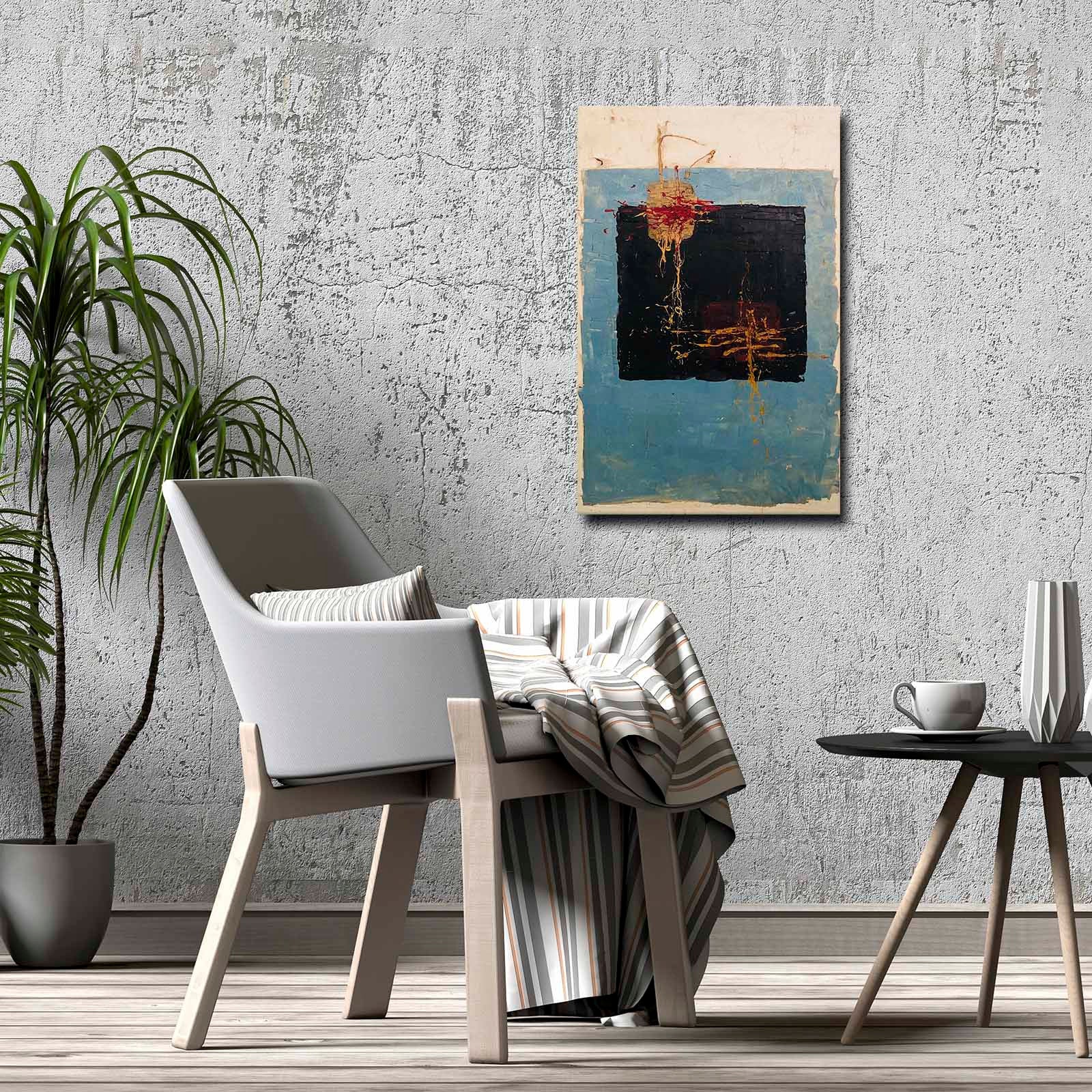 Quadro Decorativo em Tela 45x70cm - Pintura Multicolor com Moldura de Pinho Natural