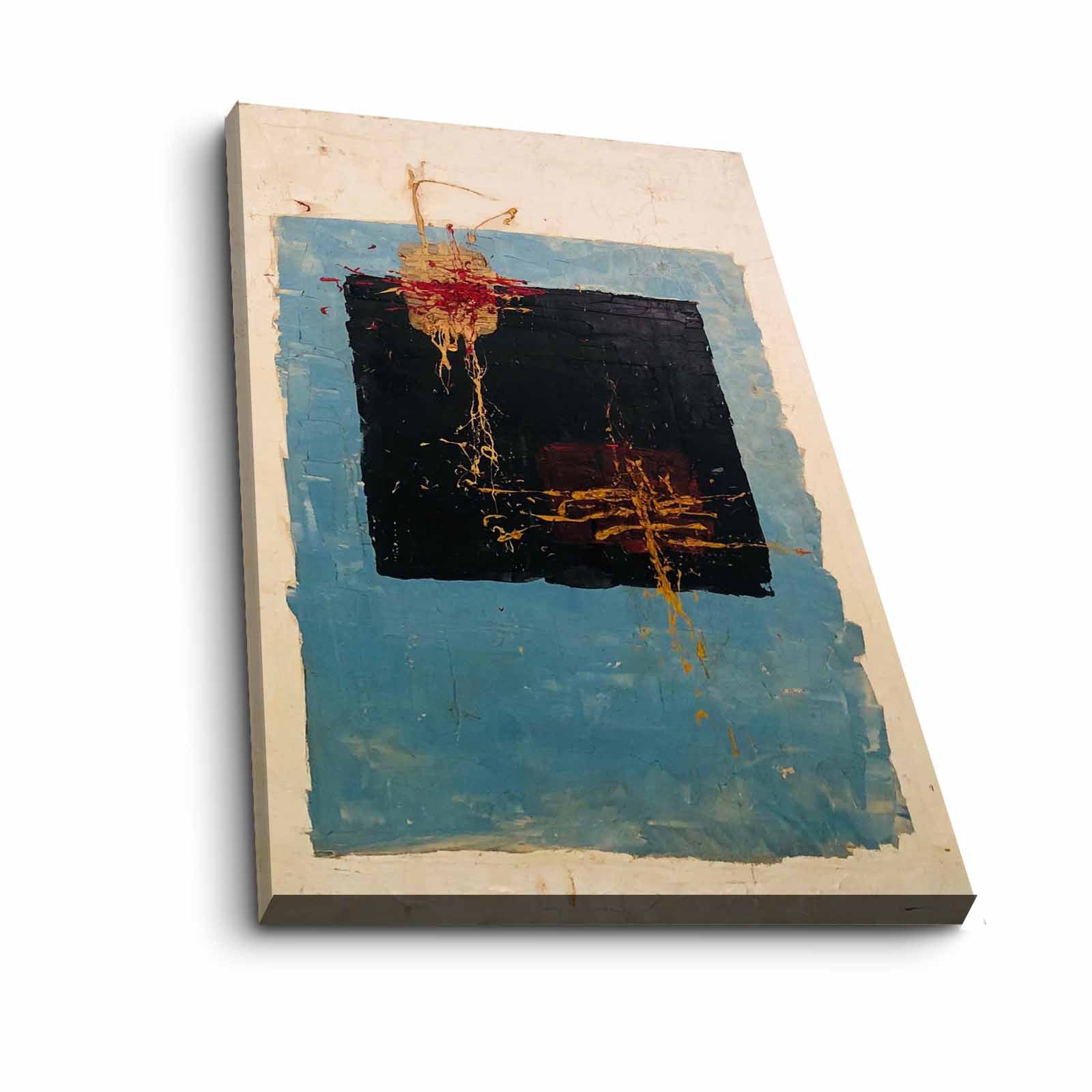 Quadro Decorativo em Tela 45x70cm - Pintura Multicolor com Moldura de Pinho Natural