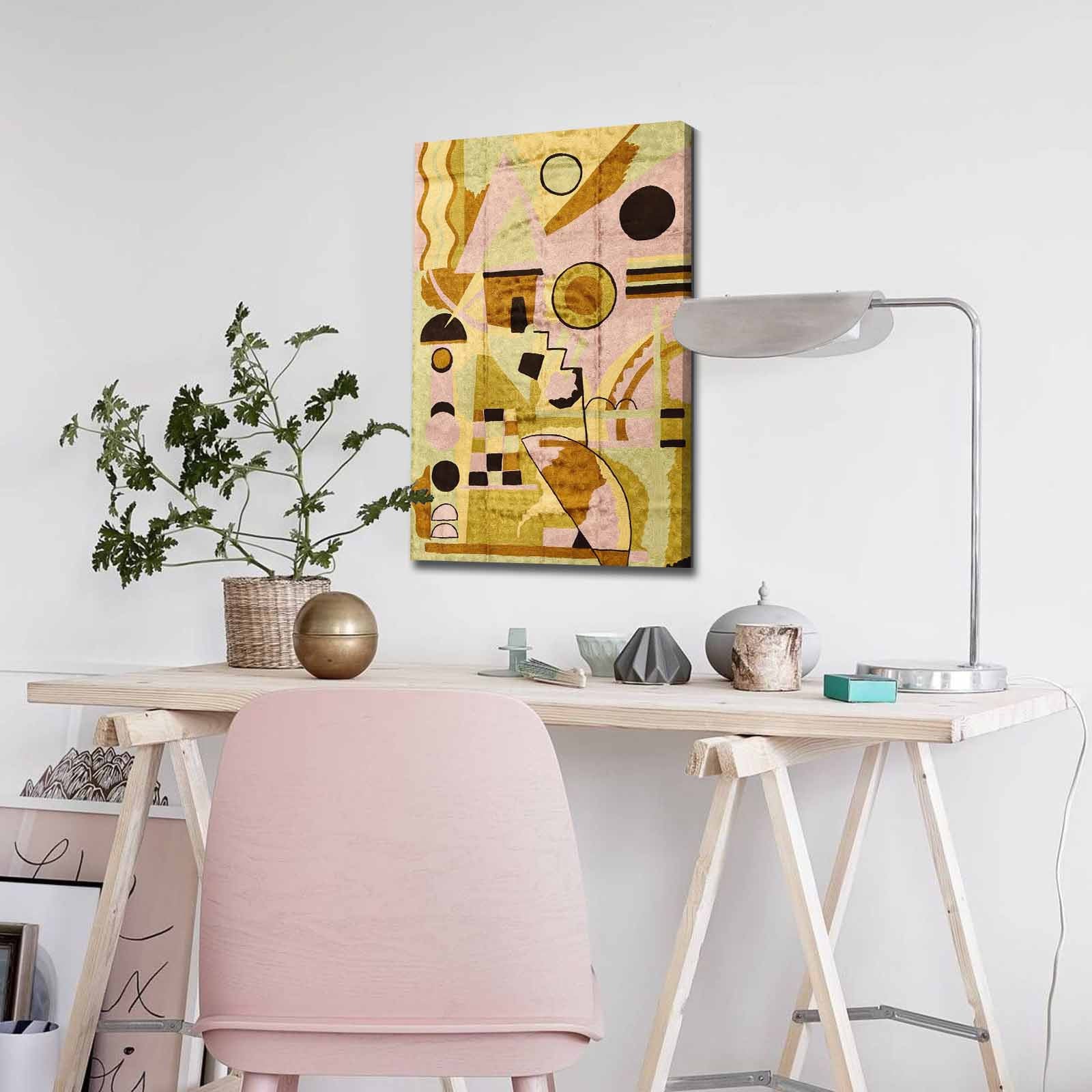 Quadro Decorativo em Tela 45x70cm - Pintura Multicolor com Moldura de Pinho Natural