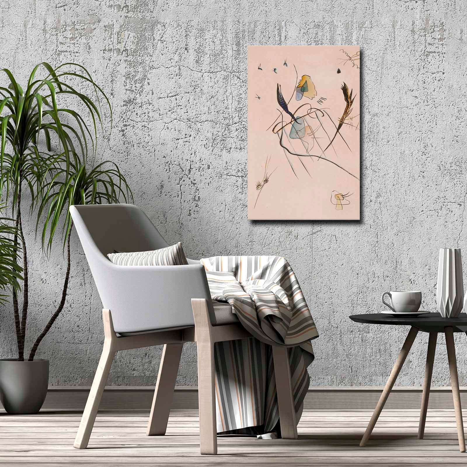 Quadro Decorativo em Tela 45x70cm - Pintura Multicolor com Moldura de Pinho Natural